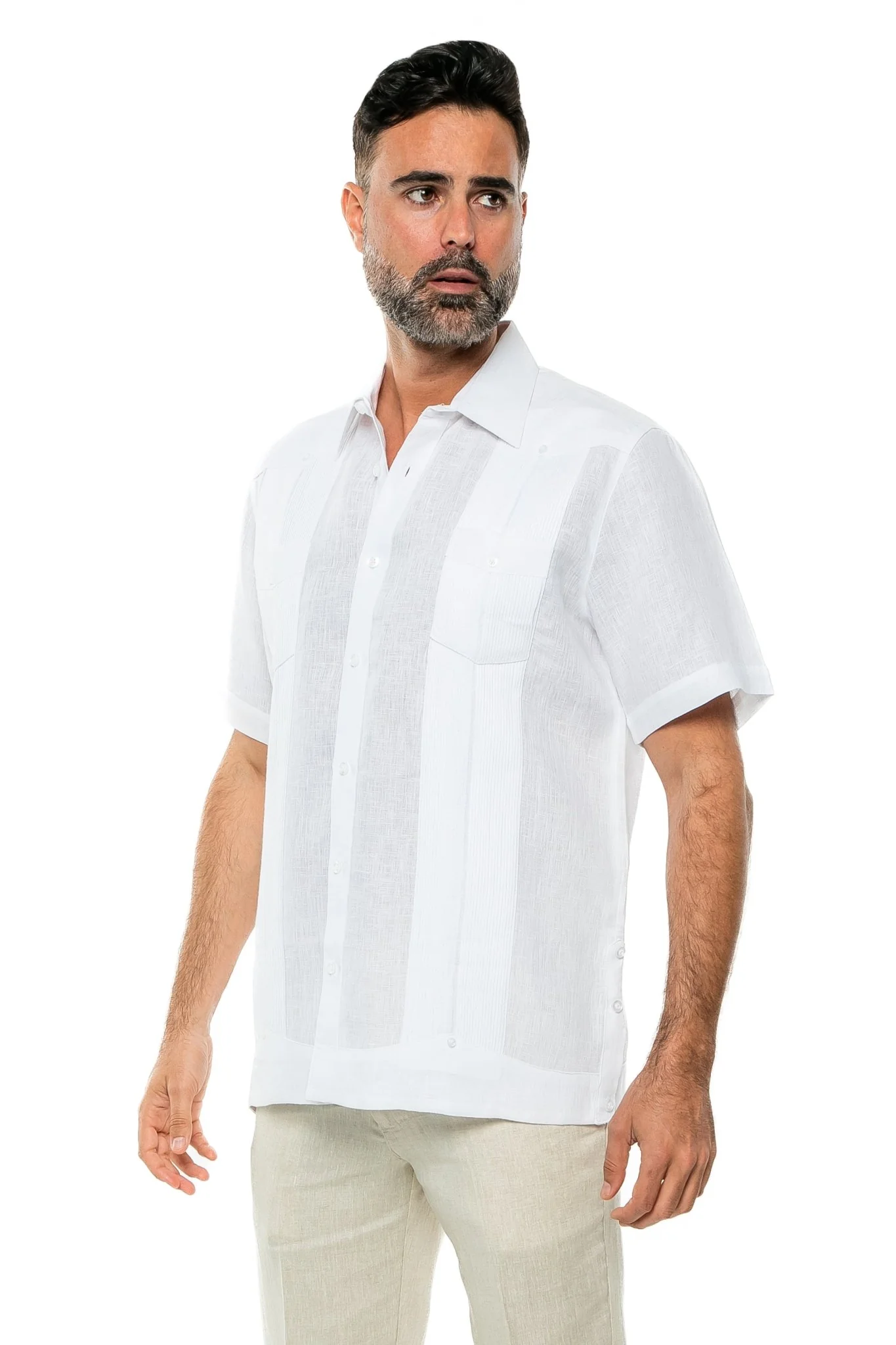 Men's Yarn Dye 100% Linen Guayabera Shirt Short Sleeve 2 Pocket Design - Image 31