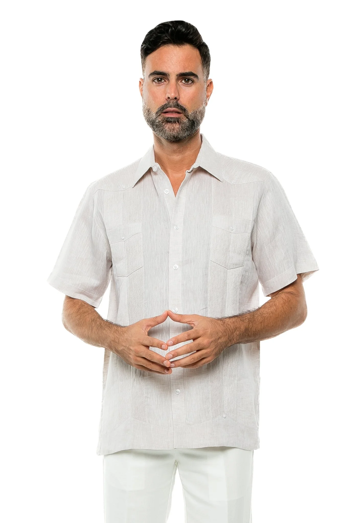 Men's Yarn Dye 100% Linen Guayabera Shirt Short Sleeve 2 Pocket Design - Image 36
