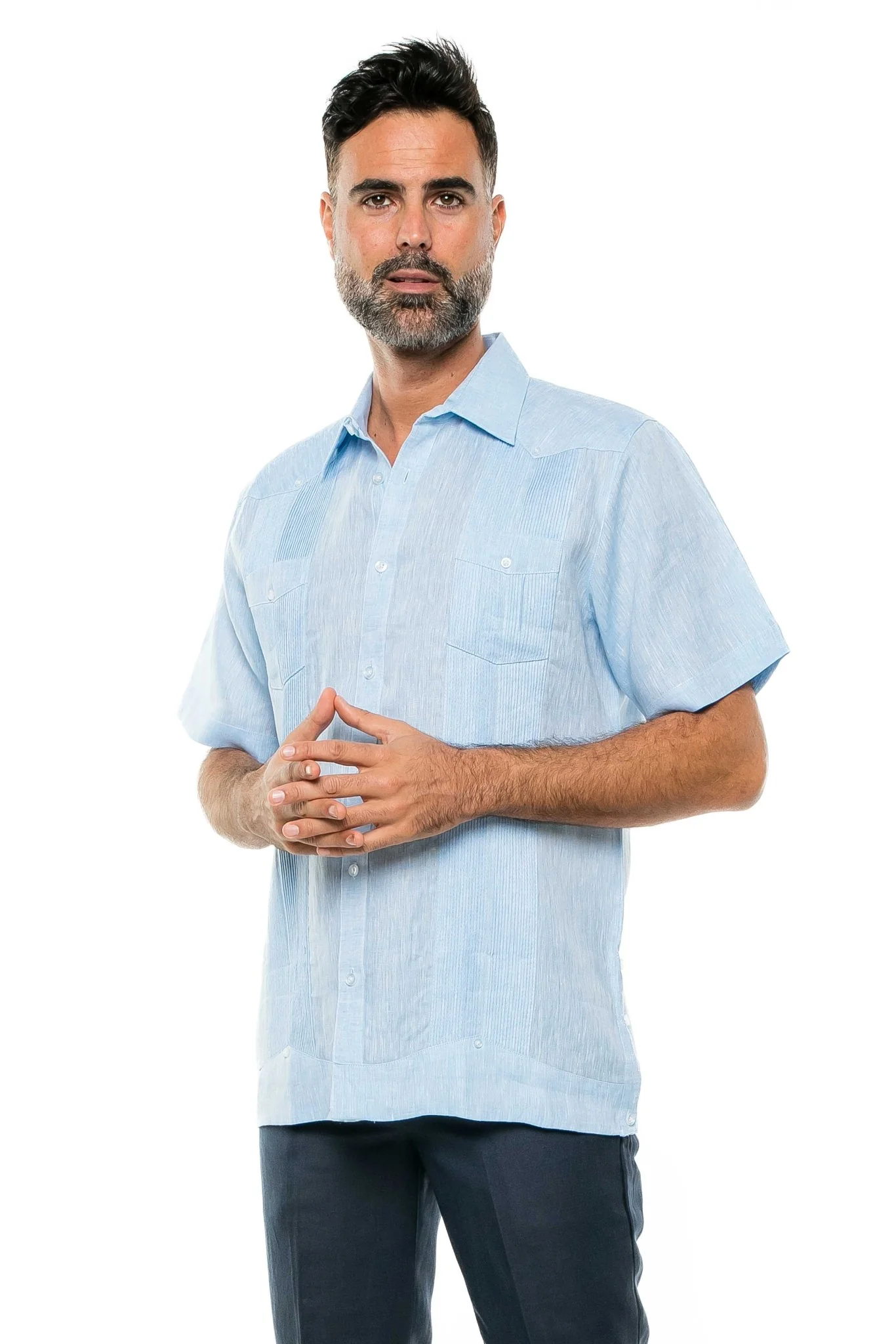 Men's Yarn Dye 100% Linen Guayabera Shirt Short Sleeve 2 Pocket Design - Image 38