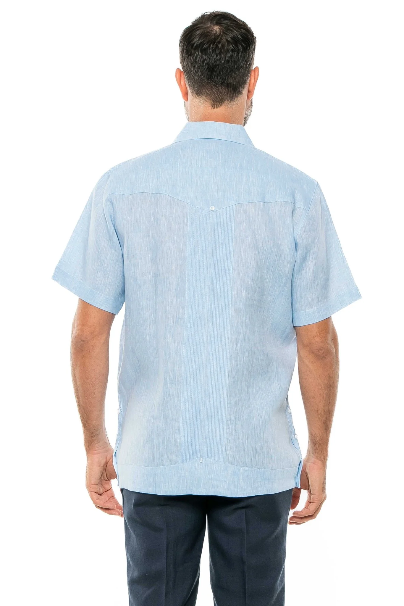 Men's Yarn Dye 100% Linen Guayabera Shirt Short Sleeve 2 Pocket Design - Image 39