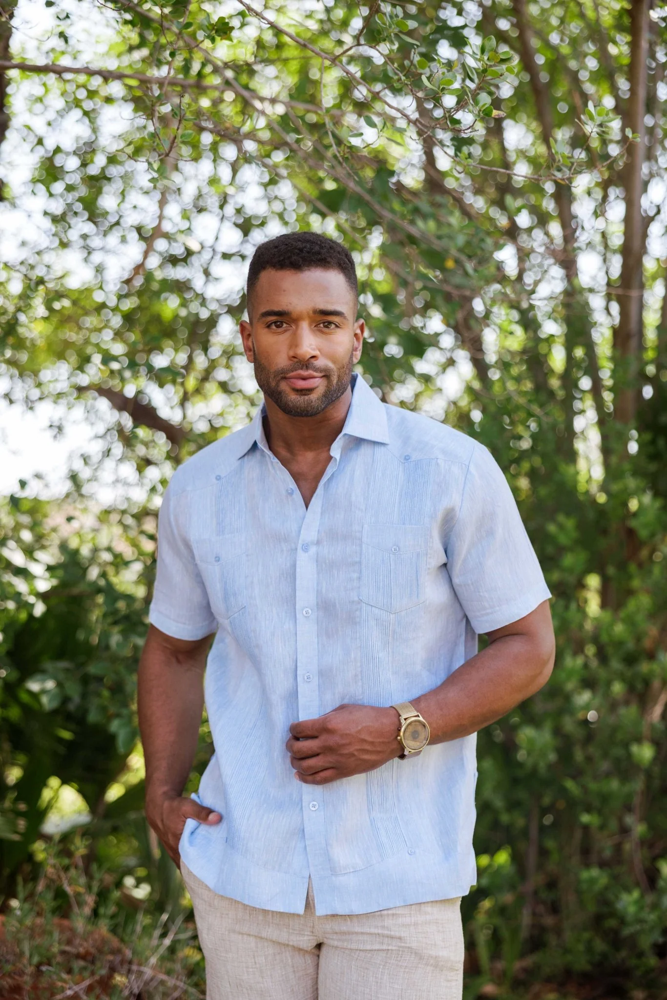 Men's Yarn Dye 100% Linen Guayabera Shirt Short Sleeve 2 Pocket Design - Image 4