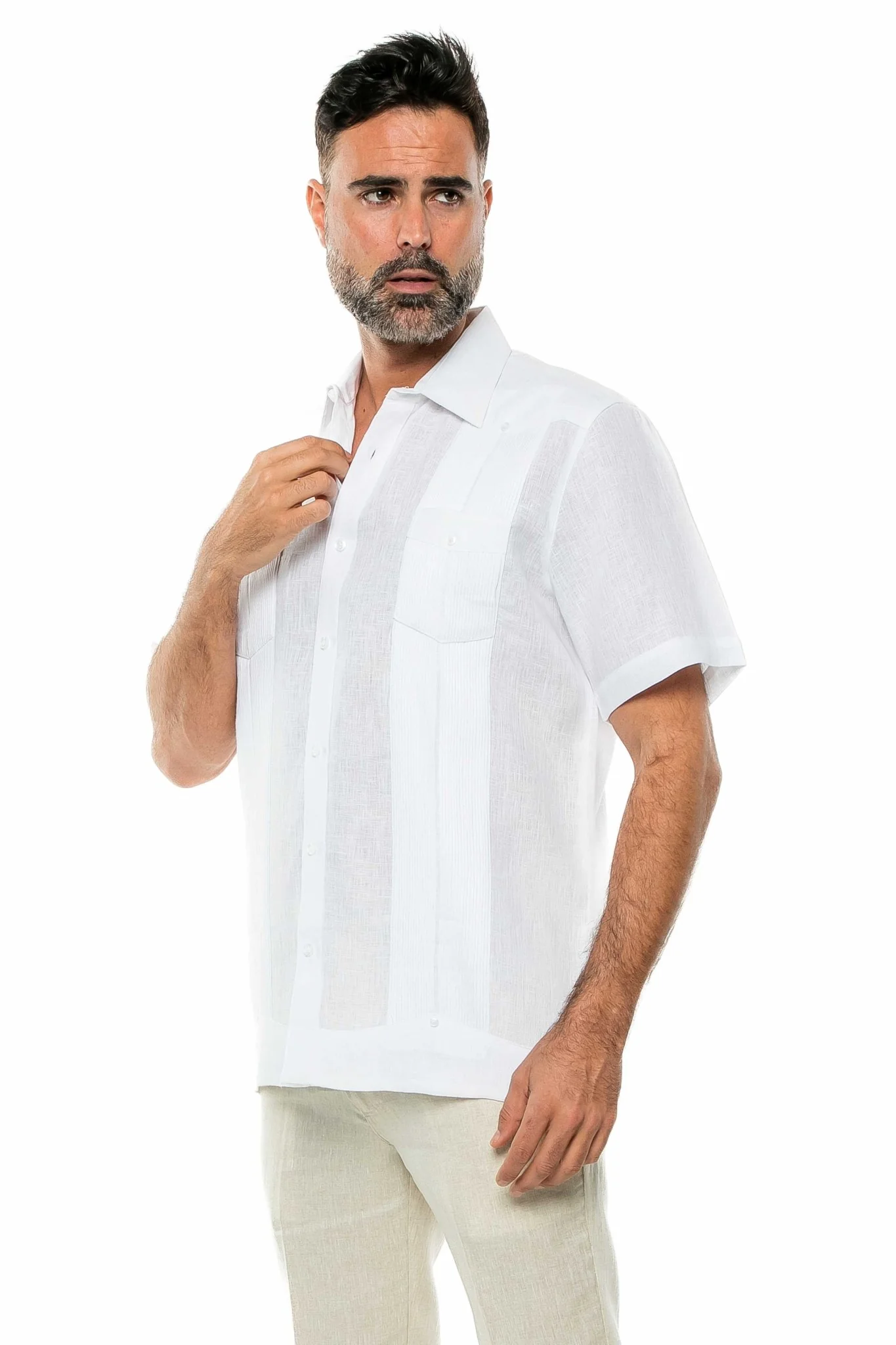Men's Yarn Dye 100% Linen Guayabera Shirt Short Sleeve 2 Pocket Design - Image 49