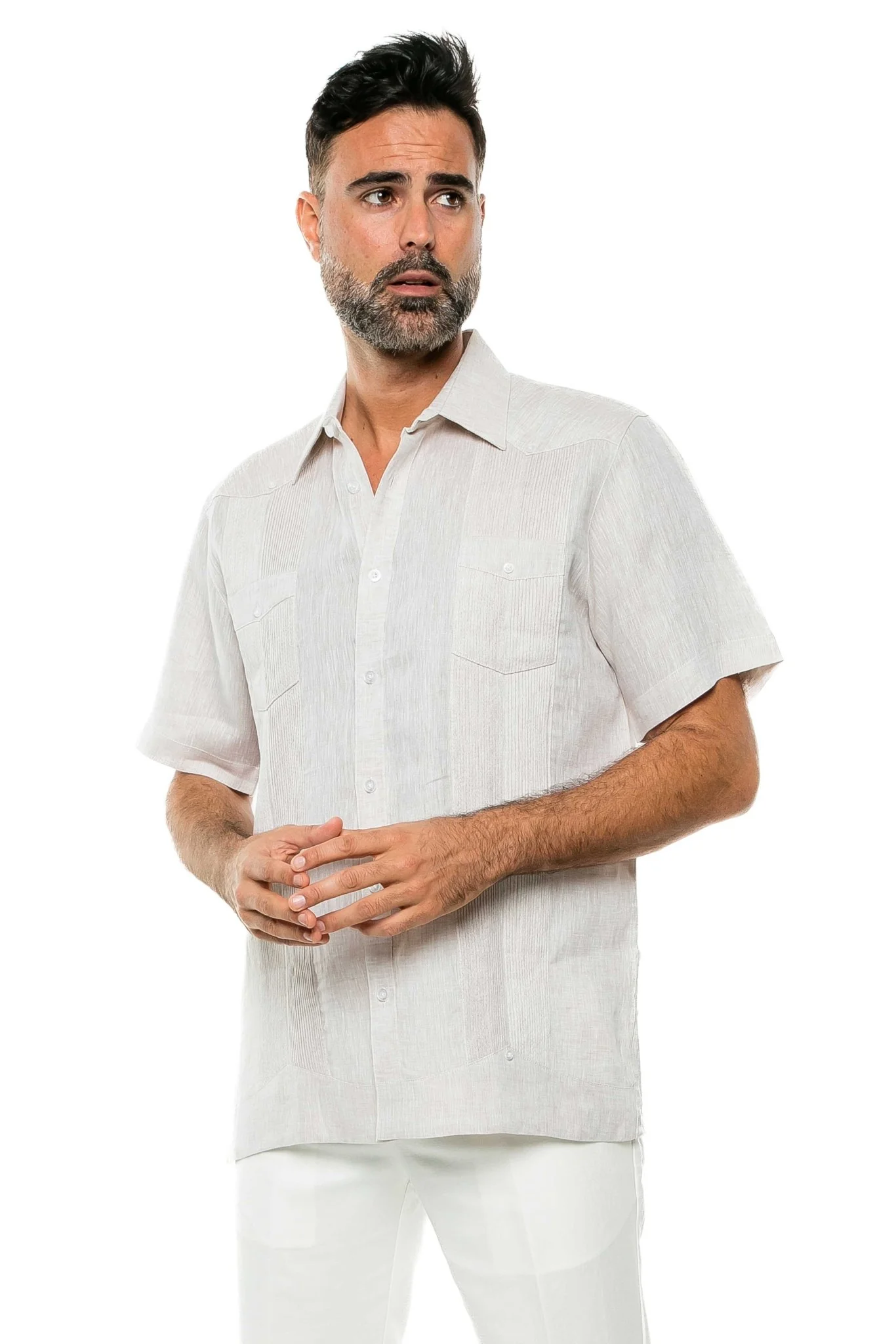 Men's Yarn Dye 100% Linen Guayabera Shirt Short Sleeve 2 Pocket Design - Image 53