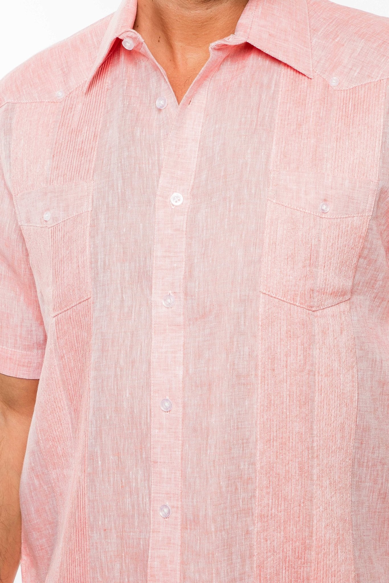 Men's Yarn Dye 100% Linen Guayabera Shirt Short Sleeve 2 Pocket Design - Image 61
