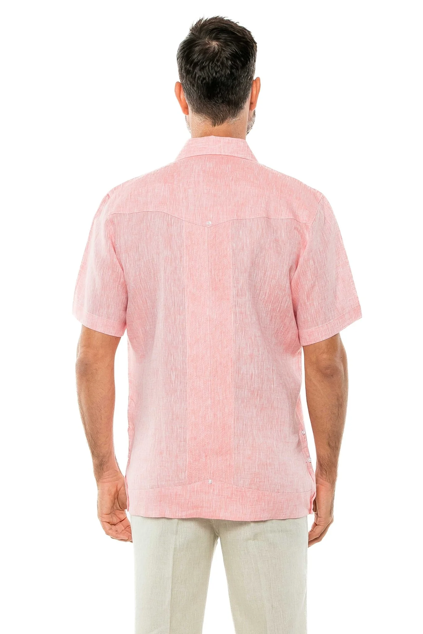 Men's Yarn Dye 100% Linen Guayabera Shirt Short Sleeve 2 Pocket Design - Image 62