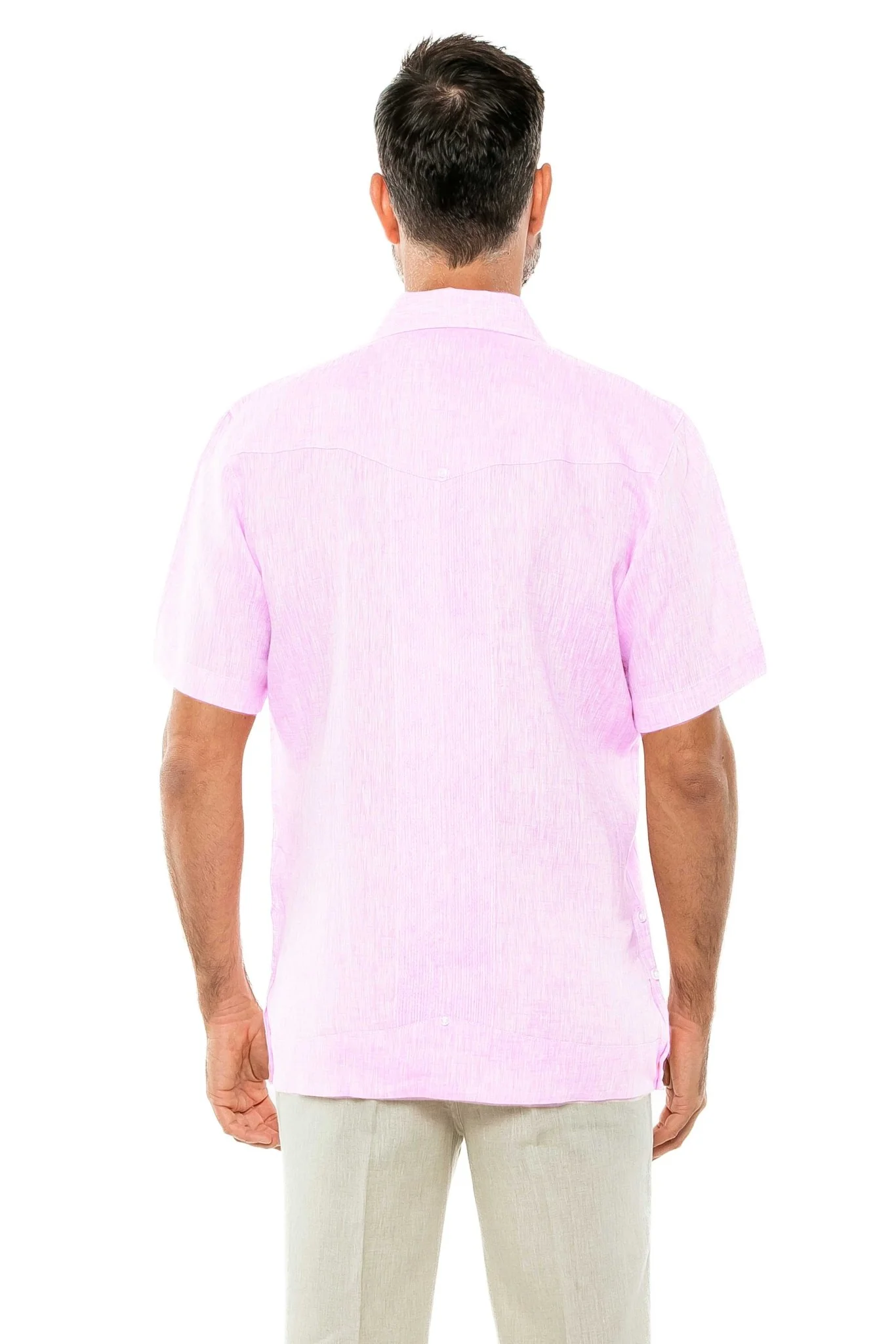 Men's Yarn Dye 100% Linen Guayabera Shirt Short Sleeve 2 Pocket Design - Image 63