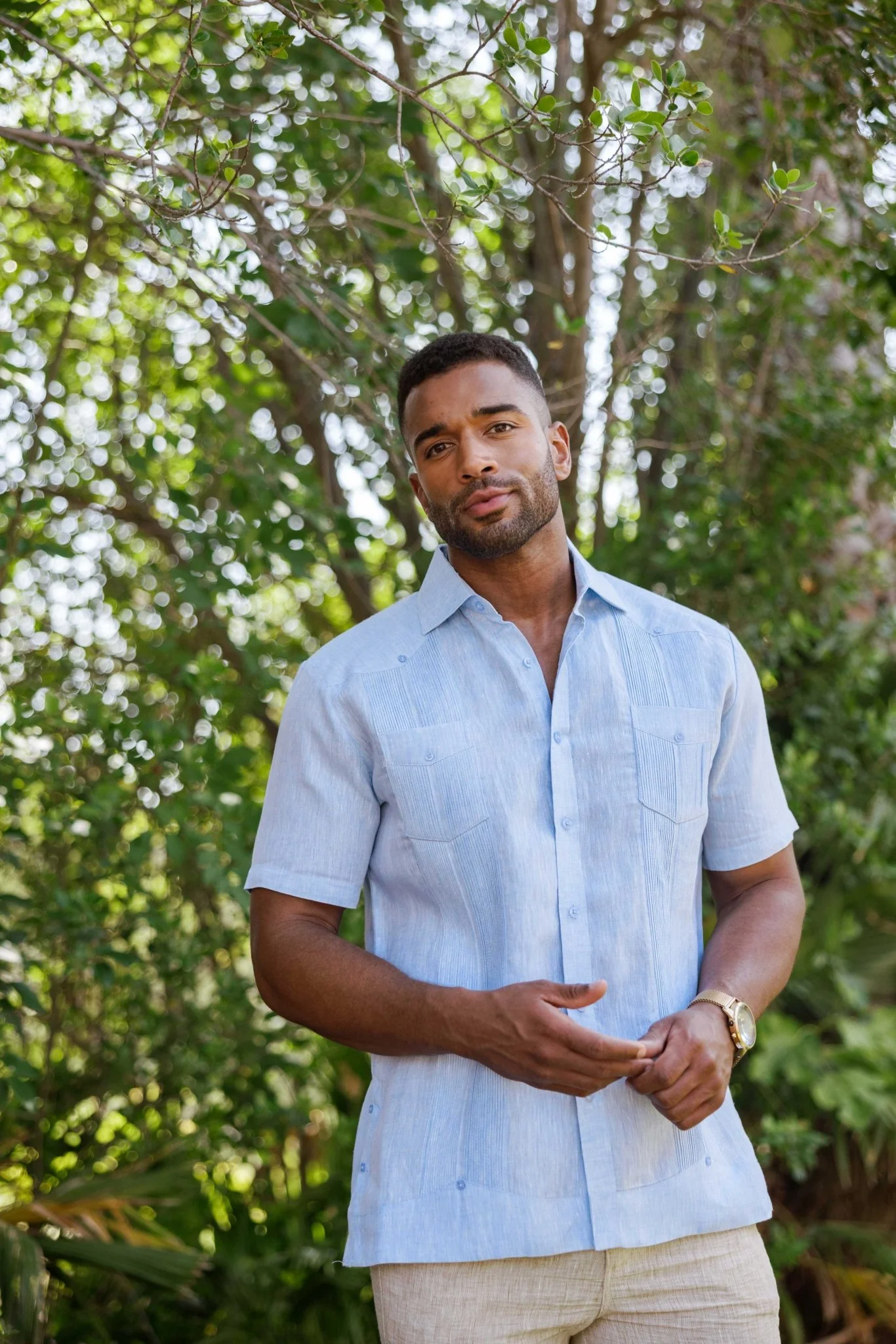 Men's Yarn Dye 100% Linen Guayabera Shirt Short Sleeve 2 Pocket Design - Image 7