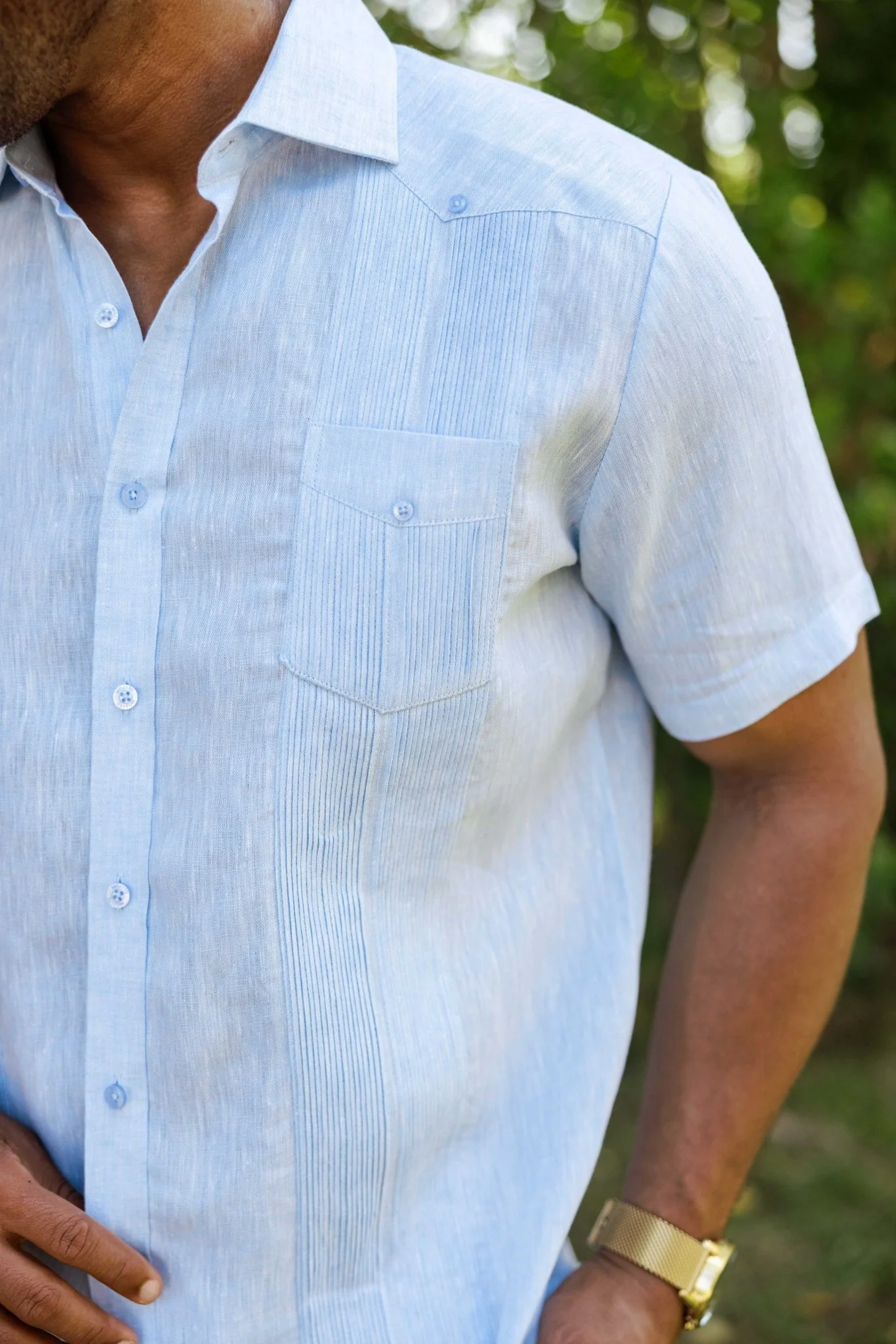 Men's Yarn Dye 100% Linen Guayabera Shirt Short Sleeve 2 Pocket Design - Image 8