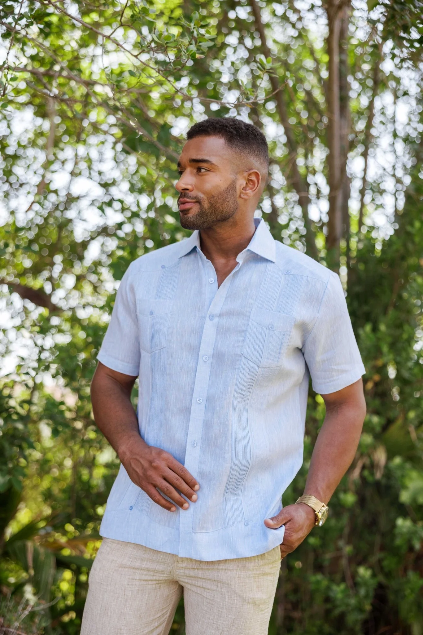 Men's Yarn Dye 100% Linen Guayabera Shirt Short Sleeve 2 Pocket Design - Image 9