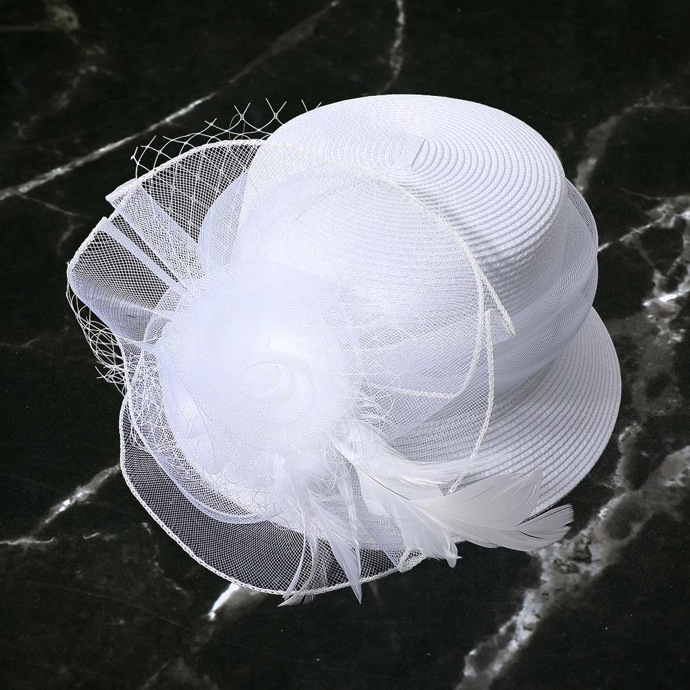 Mesh Flower Big Feather Pointed Dressy Hat - Image 3