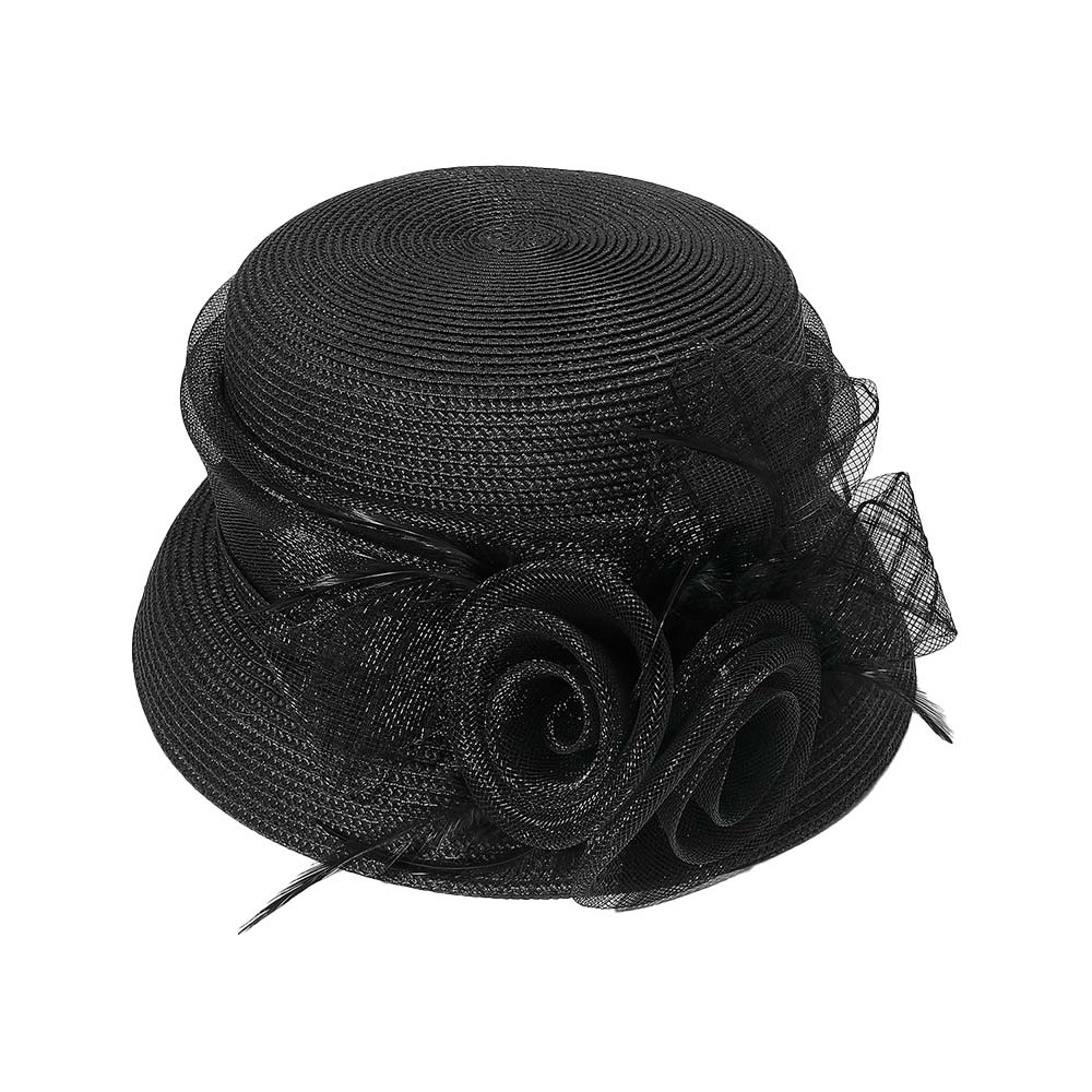 Mesh Flower Feather Pointed Dressy Hat