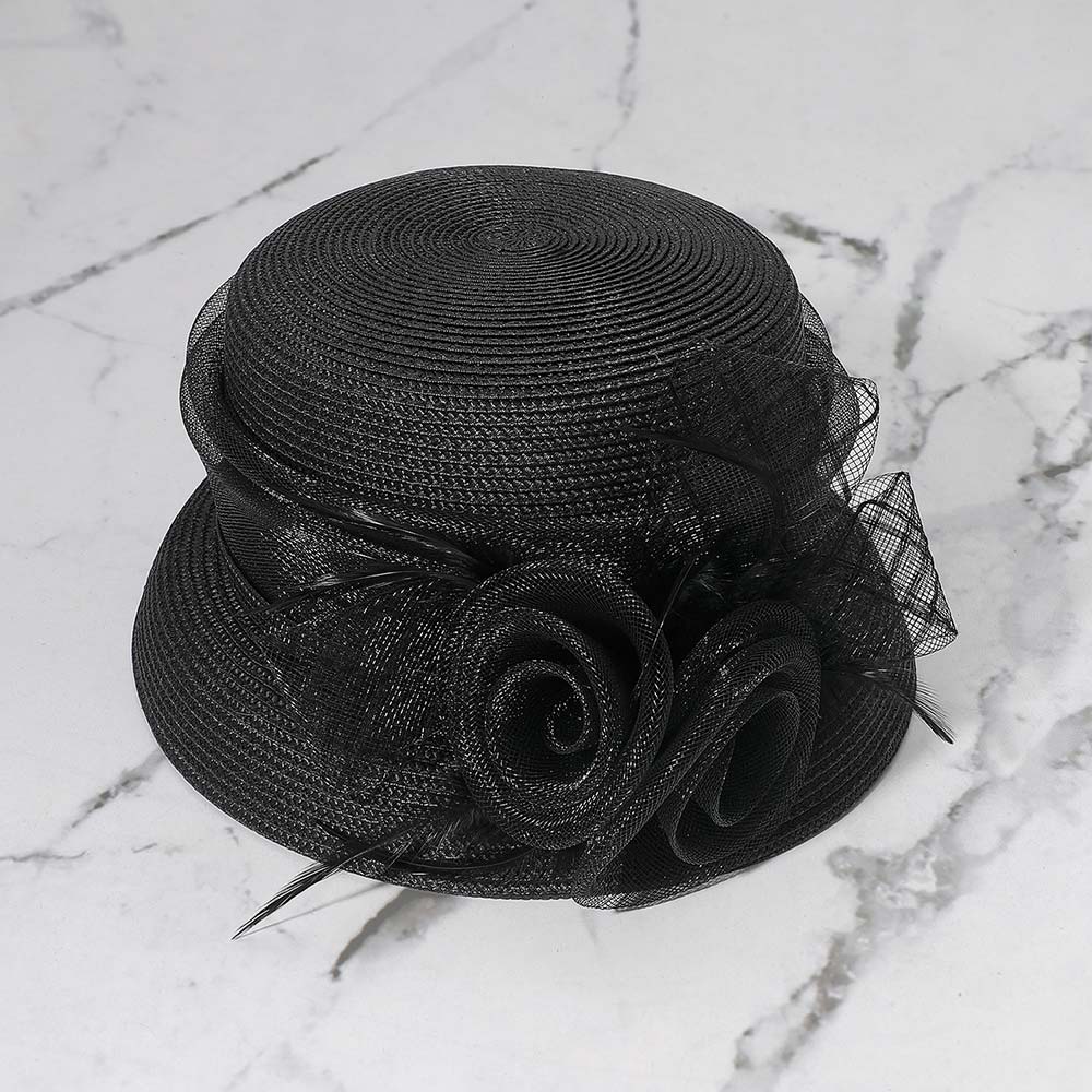 Mesh Flower Feather Pointed Dressy Hat - Image 2