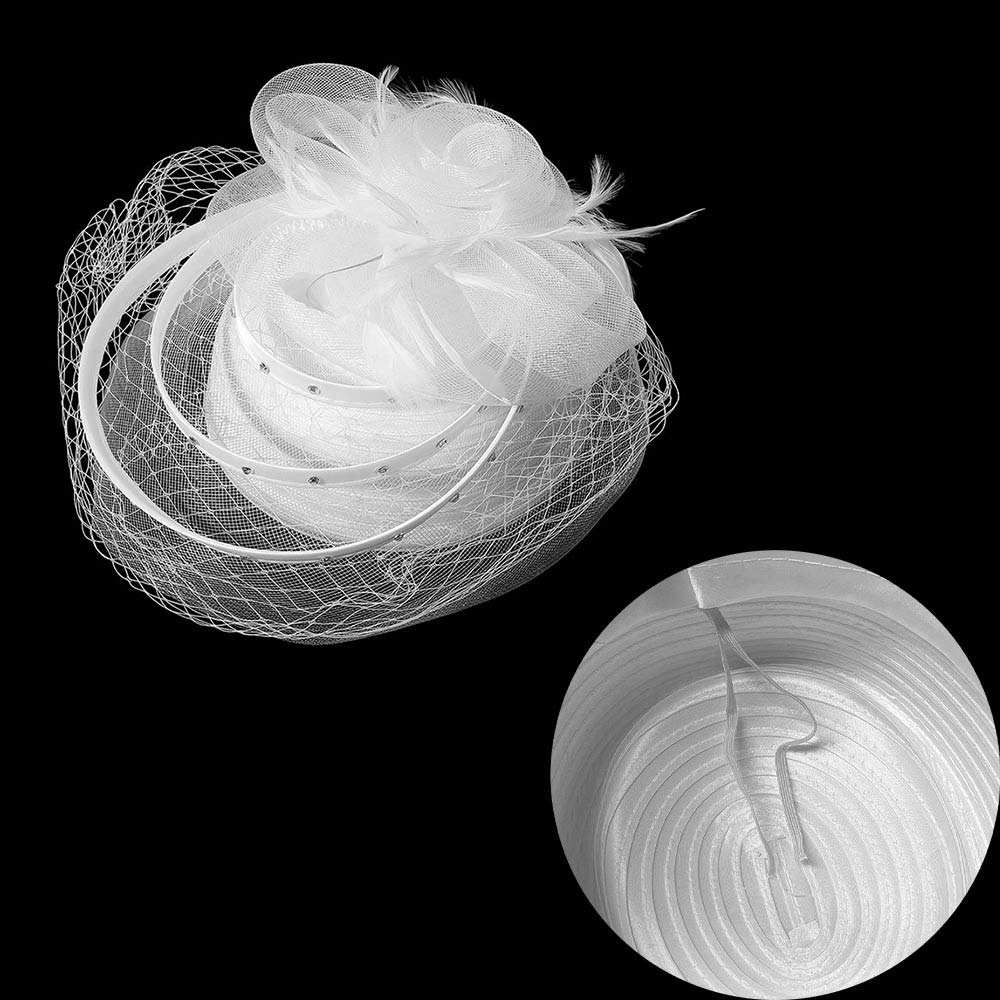 Mesh Flower Feather Pointed Fascinator / Dressy Hat - Image 2