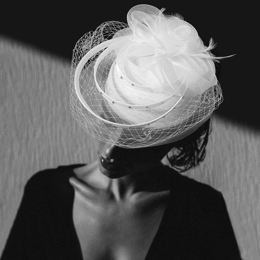 Mesh Flower Feather Pointed Fascinator / Dressy Hat - Image 4
