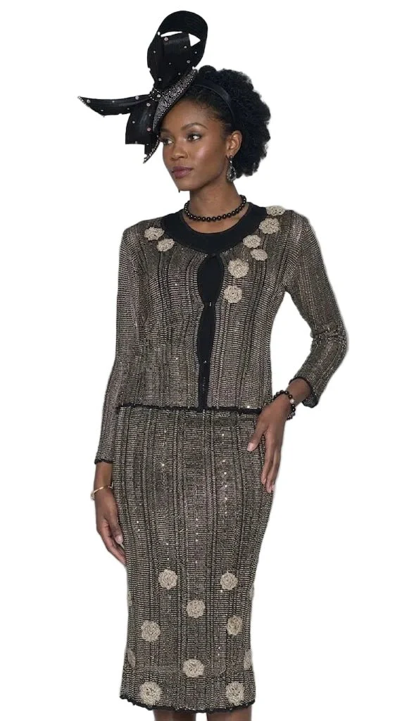 Metallic Ribbed Two-Piece Knit Skirt Suit by Lily & Taylor