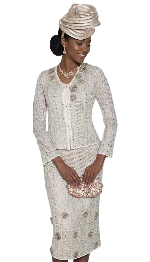 Metallic Ribbed Two-Piece Knit Skirt Suit by Lily & Taylor - Image 2