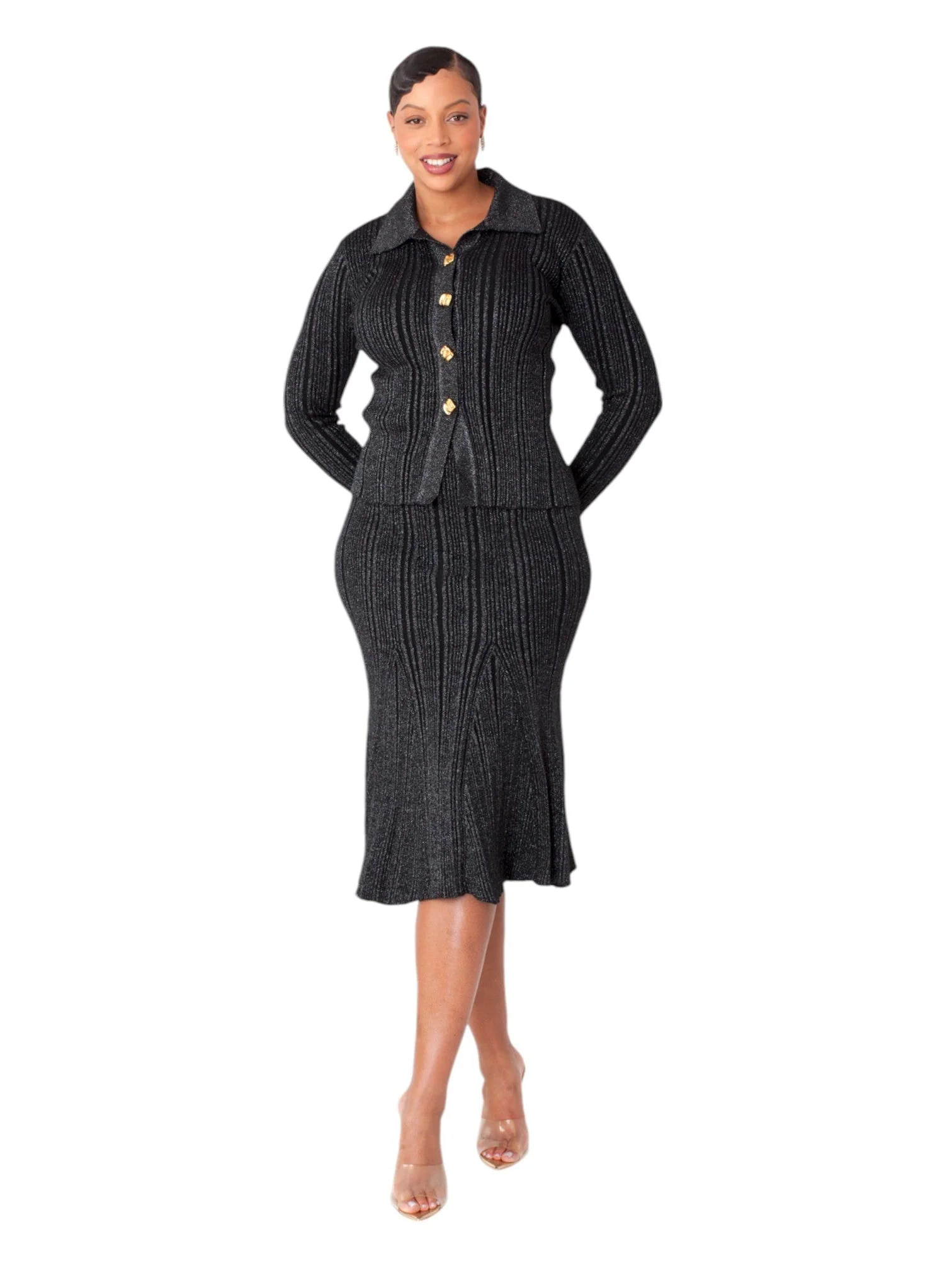 Metallic Sheen Ribbed Knit Set- 51002 - Image 2