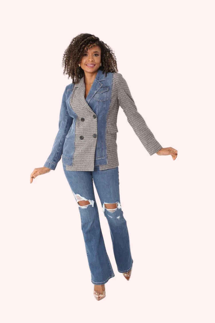 Mixed Media Denim and Houndstooth Blazer- 82012 - Image 3