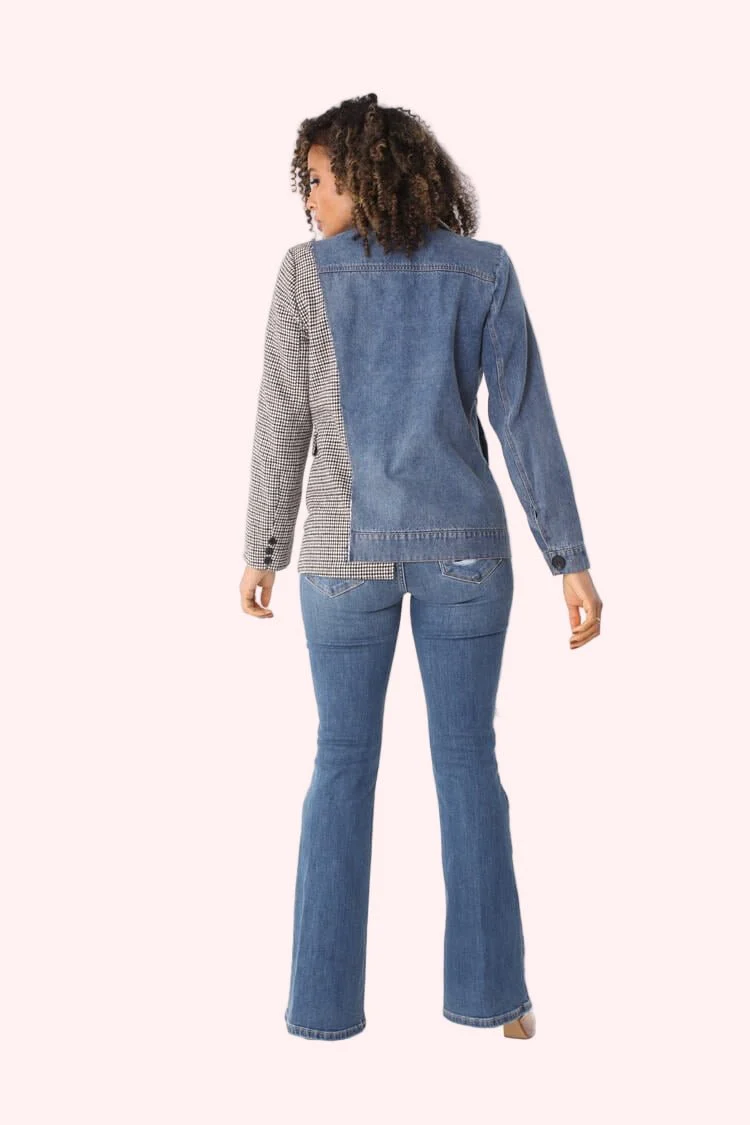 Mixed Media Denim and Houndstooth Blazer- 82012 - Image 4
