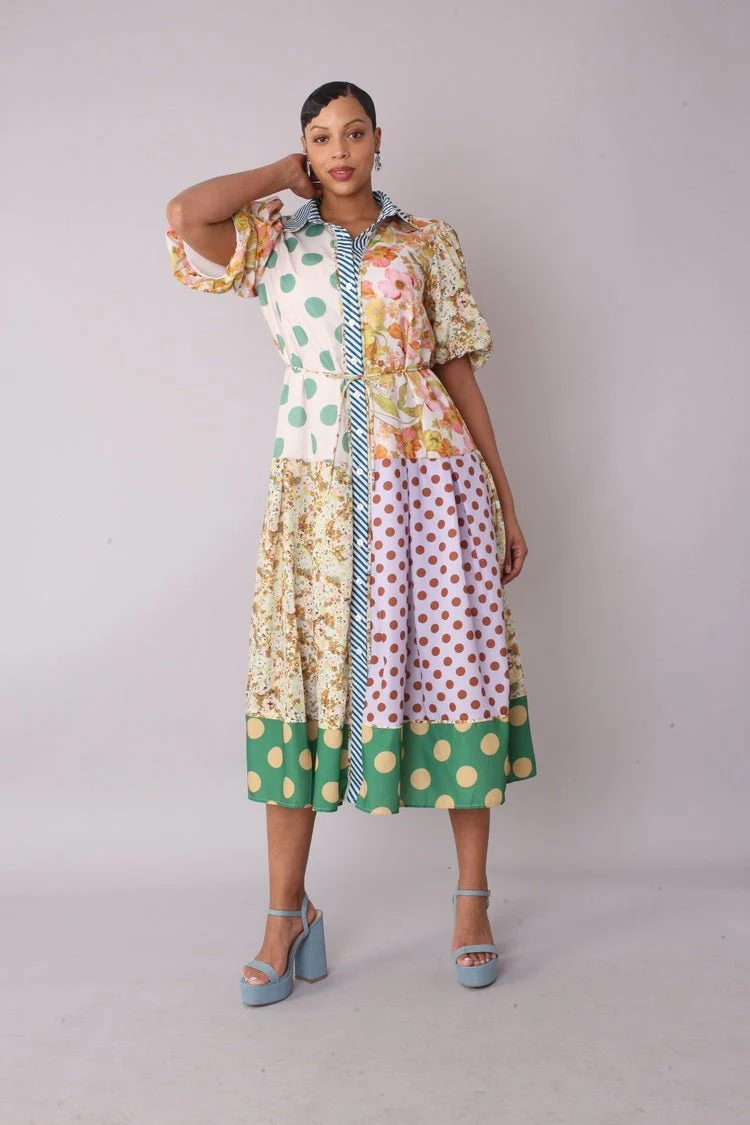 Mixed Print Midi Dress -82472 - Image 2