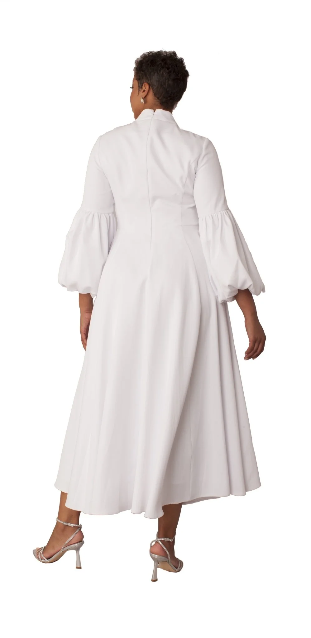 Modest Clergy Dress with Bell Sleeves and Tie Collar – 4846 - Image 2