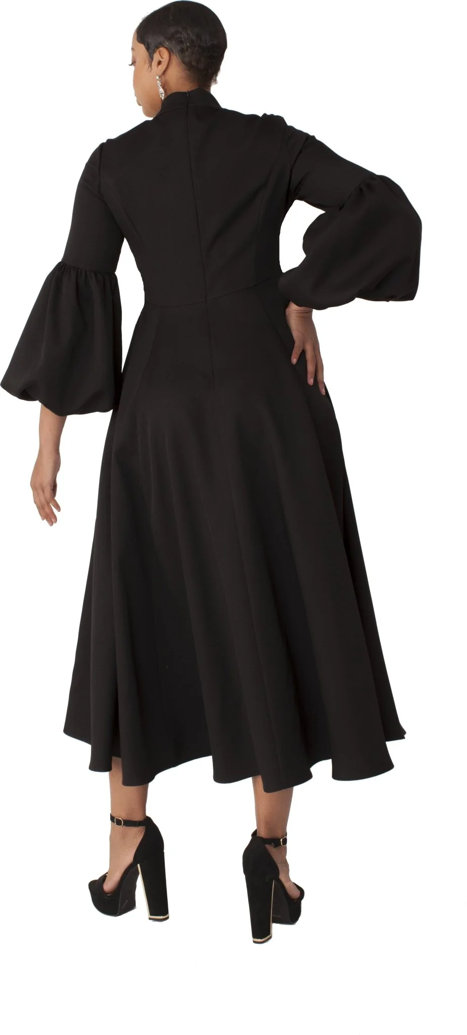 Modest Clergy Dress with Bell Sleeves and Tie Collar – 4846 - Image 4