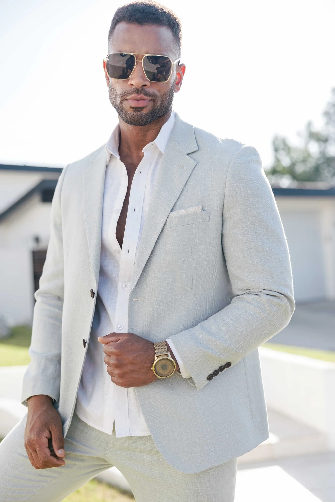 Men's Textured Linen Blend Suit - Image 3