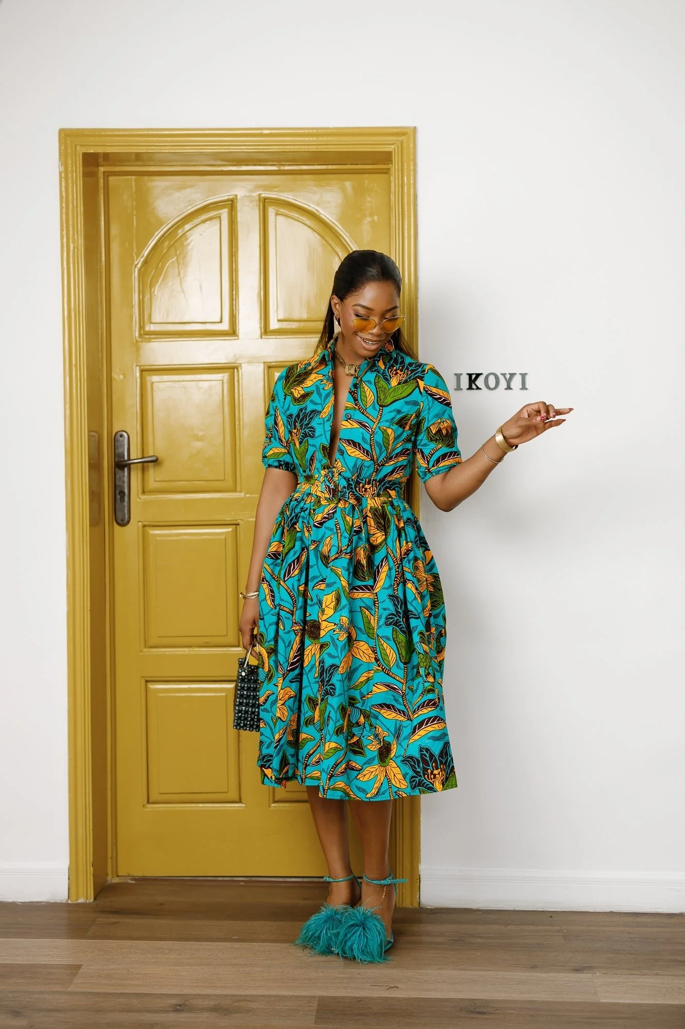 MOREMI AFRICAN PRINT BUTTON DOWN DRESS [MULTICOLOR] - Image 4