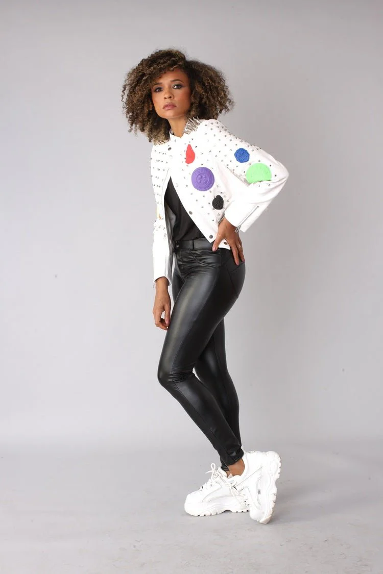 Multi Colored Studded Leather Jacket -81752 - Image 3