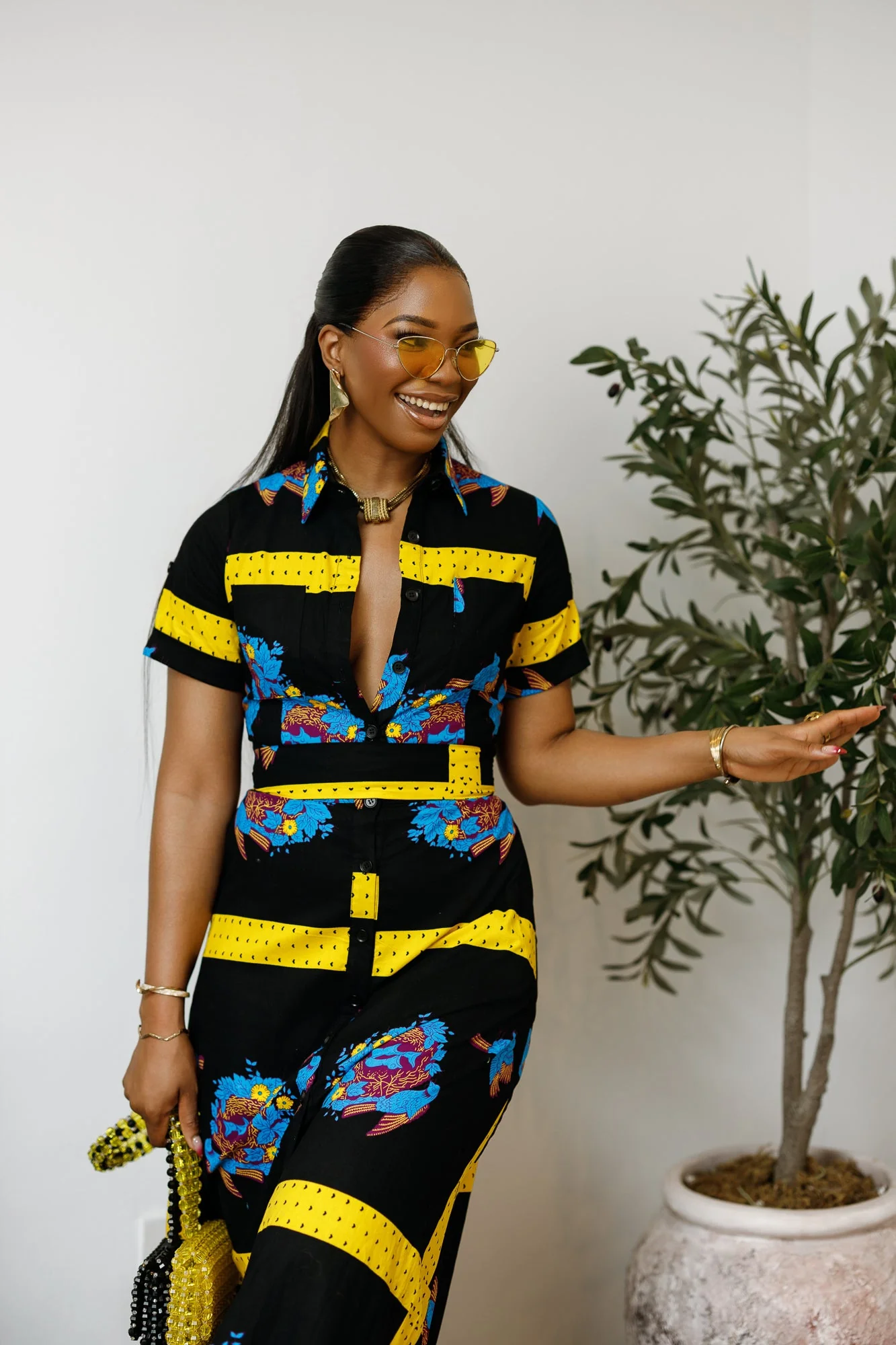 NANNY AFRICAN PRINT MAXI A-LINE SHIRT DRESS