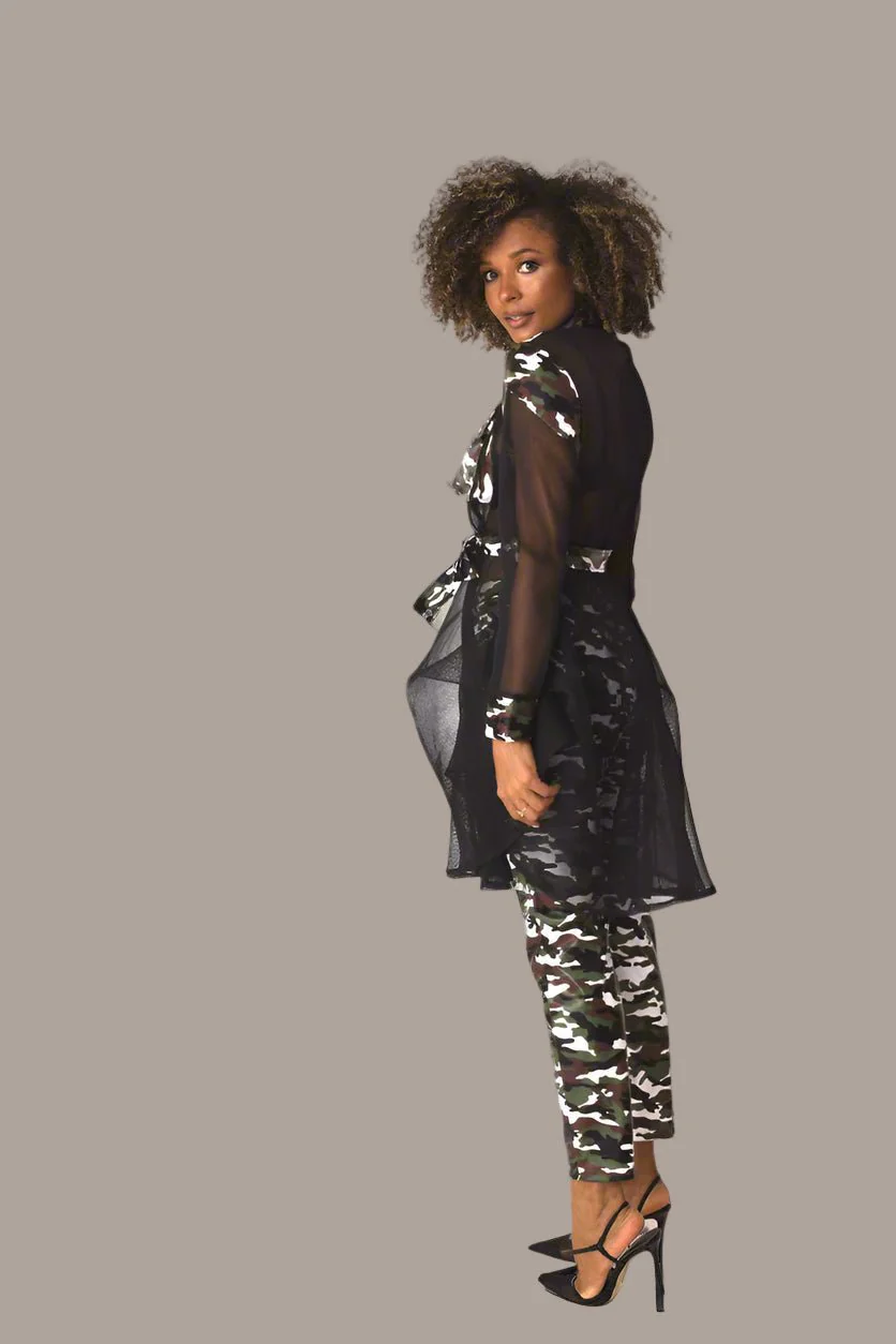 Net Mixed Media Jacket with Belt – Faux Leather Accents, Mid-Size | For Her NYC 81950 - Image 3