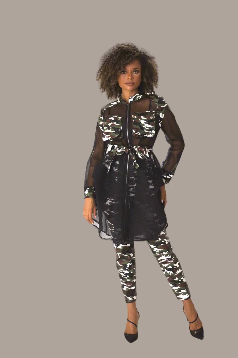 Net Mixed Media Jacket with Belt – Faux Leather Accents, Mid-Size | For Her NYC 81950 - Image 4