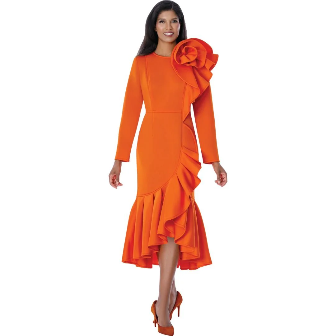 Orange Ruffle Cascade Midi Dress - Dresses by Nubiano