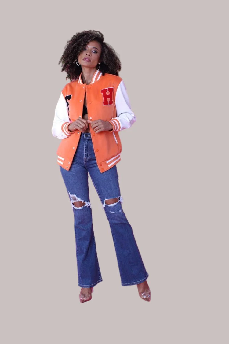 Orange Varsity Jacket -82153 - Image 4