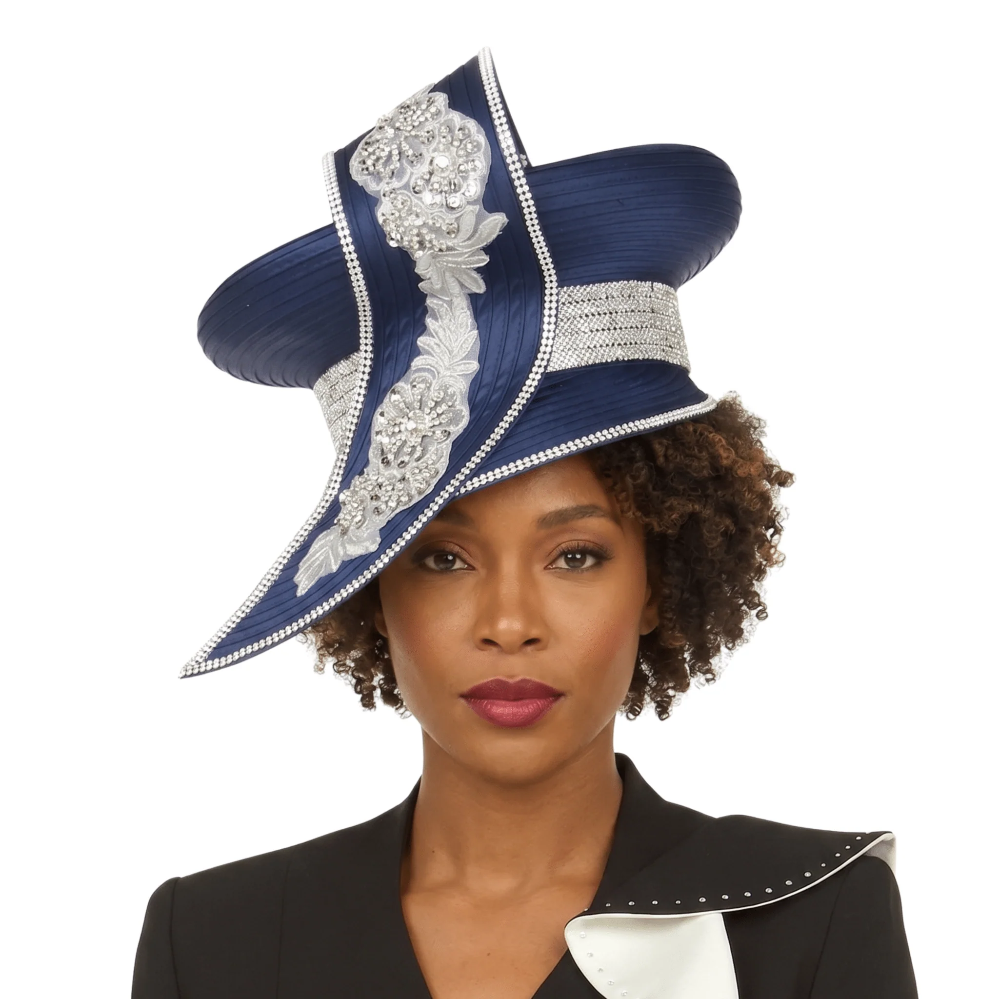 Oversize Pillbox Hat w/ Embroidery, Beads&Stones - Image 4