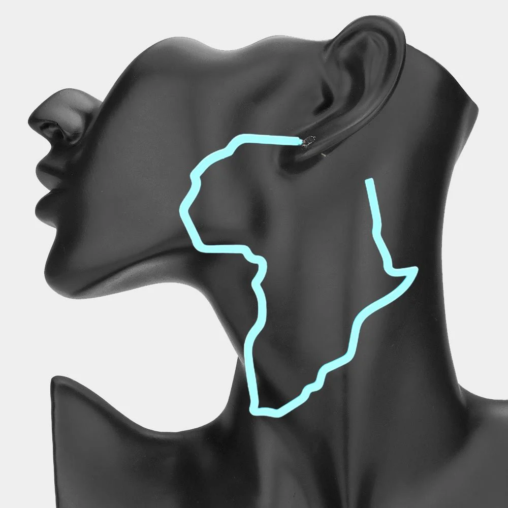 Oversized Cut Out Open Africa Map Hoop Earrings - Image 2
