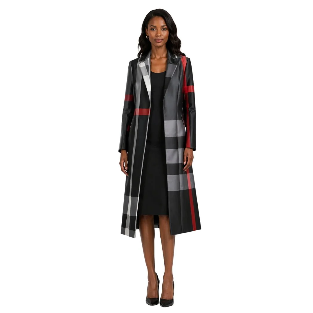 Plaid Long Jacket Church Dress Set - 41033