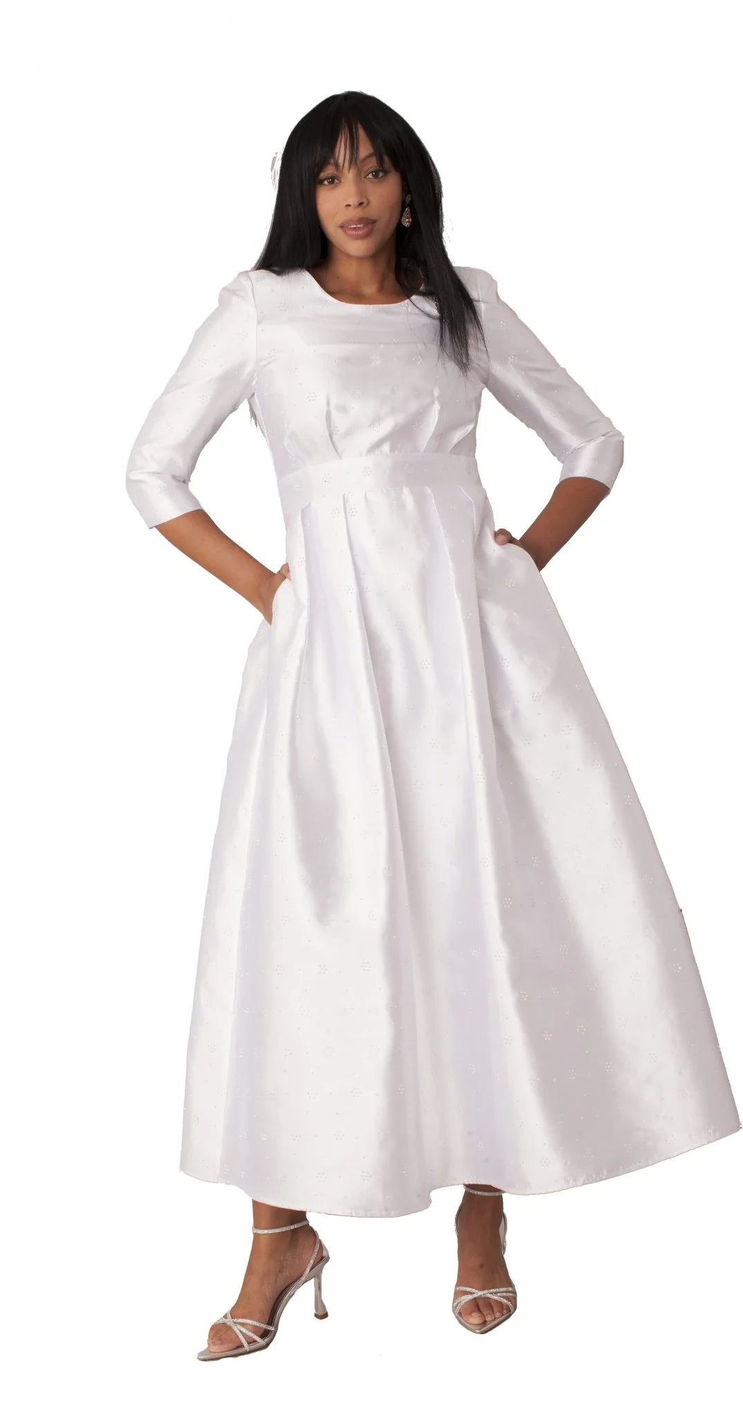 Plus Size 3/4 Sleeve Rhinestone Embellished Church Dress- 4826W - Image 2