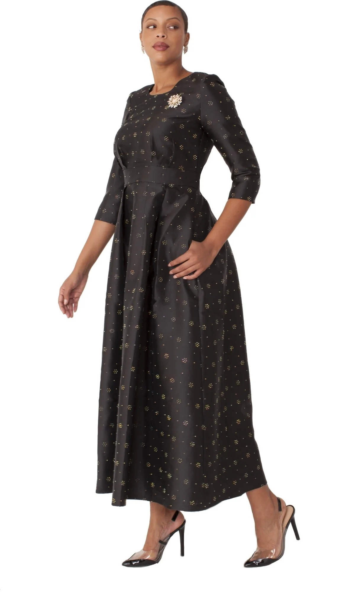 Plus Size 3/4 Sleeve Rhinestone Embellished Church Dress- 4826W - Image 3