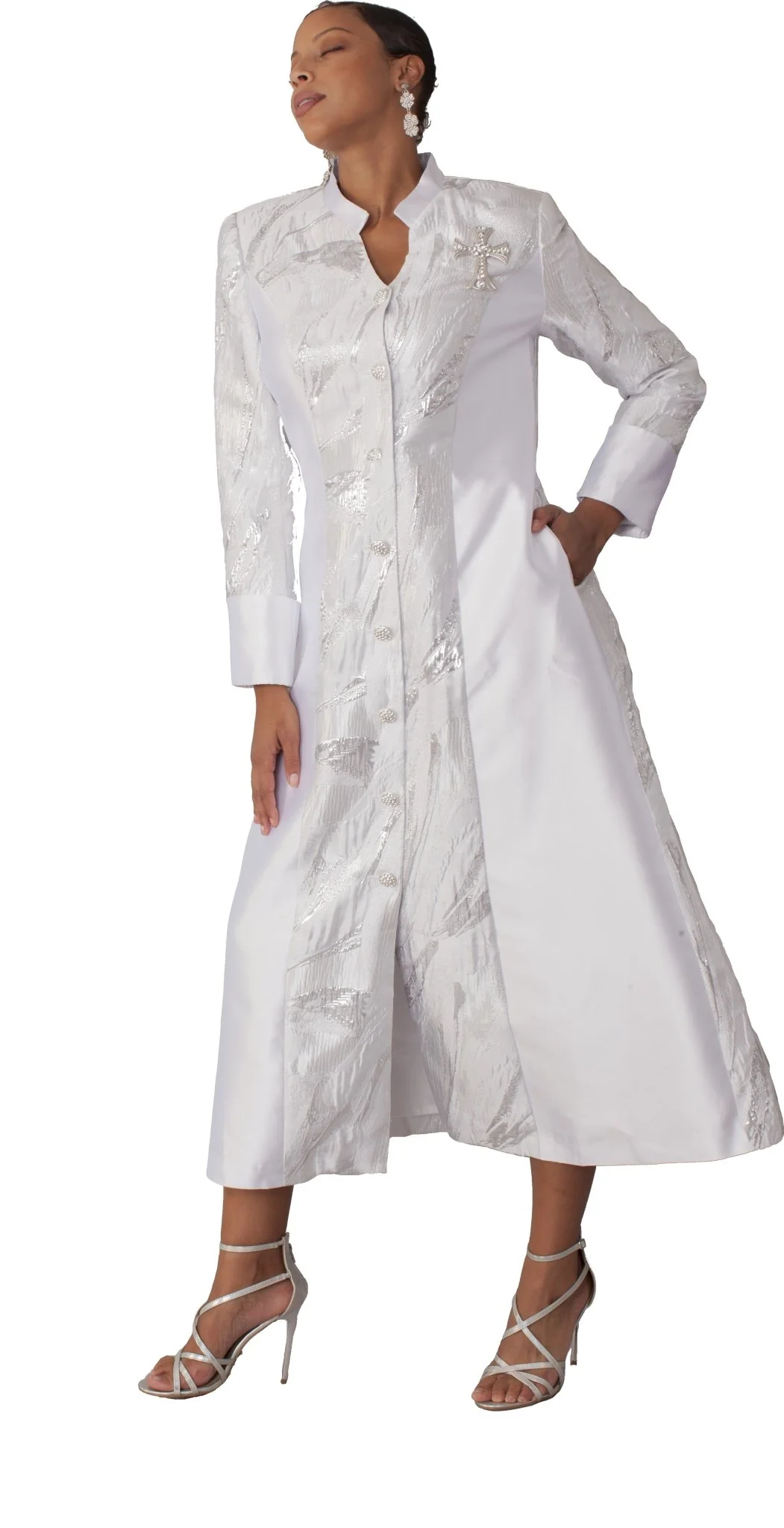Plus Size Brocade Clergy Robe with Cross Brooch – 4821W - Image 3
