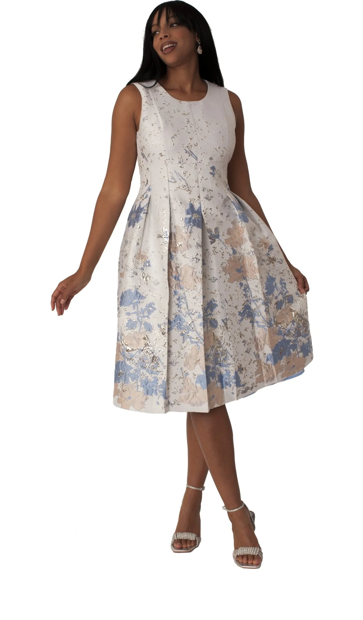 Plus Size Brocade Dress Set with Jacket & Brooch - 4830W - Image 8