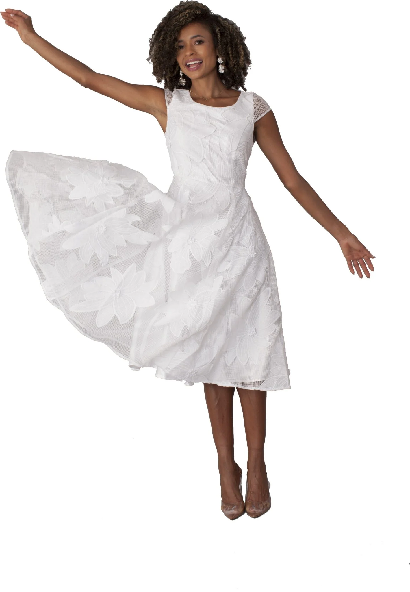 Plus Size Elegant 2-Piece Church Dress with Floral Lace and Jewel Brooch- 4806W - Image 2