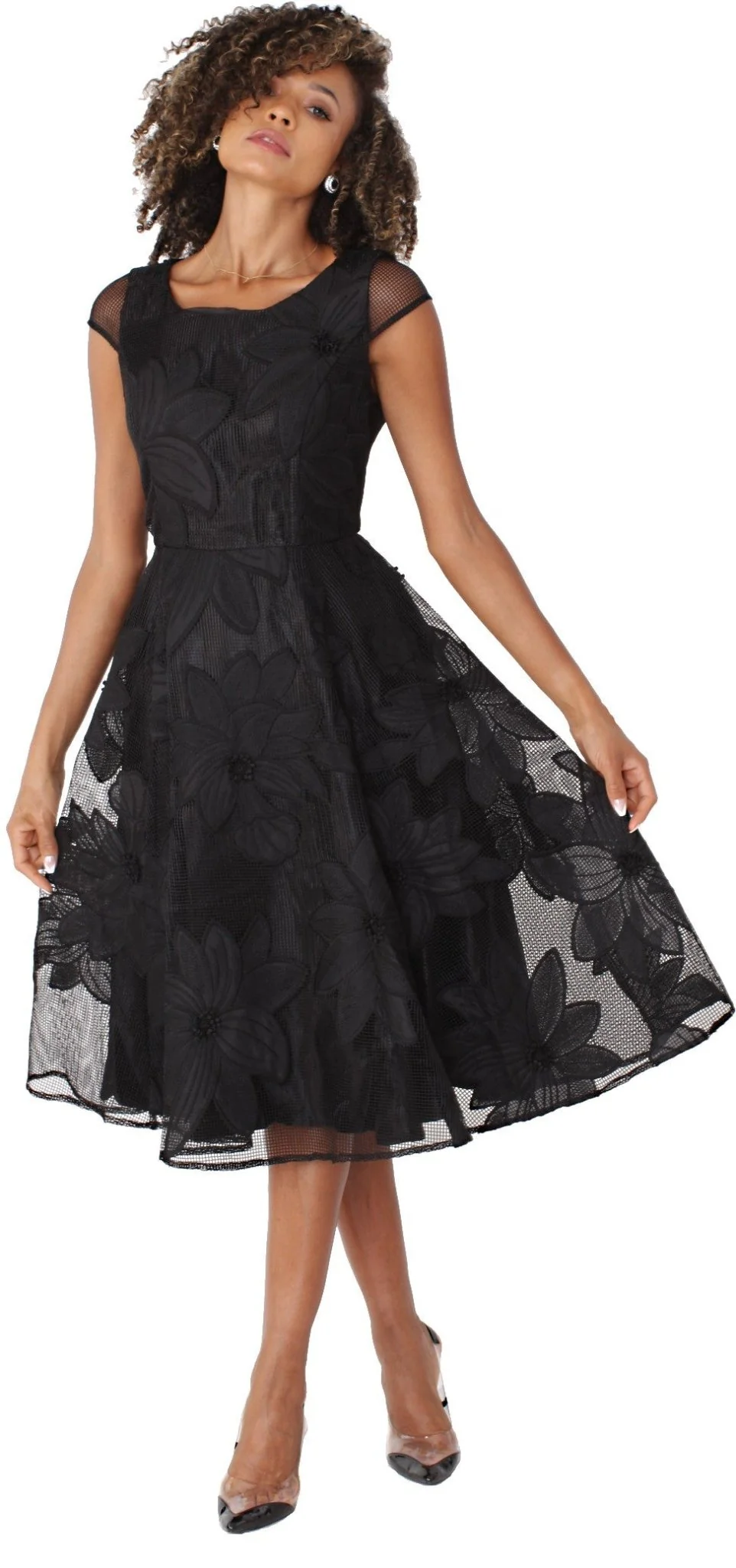 Plus Size Elegant 2-Piece Church Dress with Floral Lace and Jewel Brooch- 4806W - Image 6