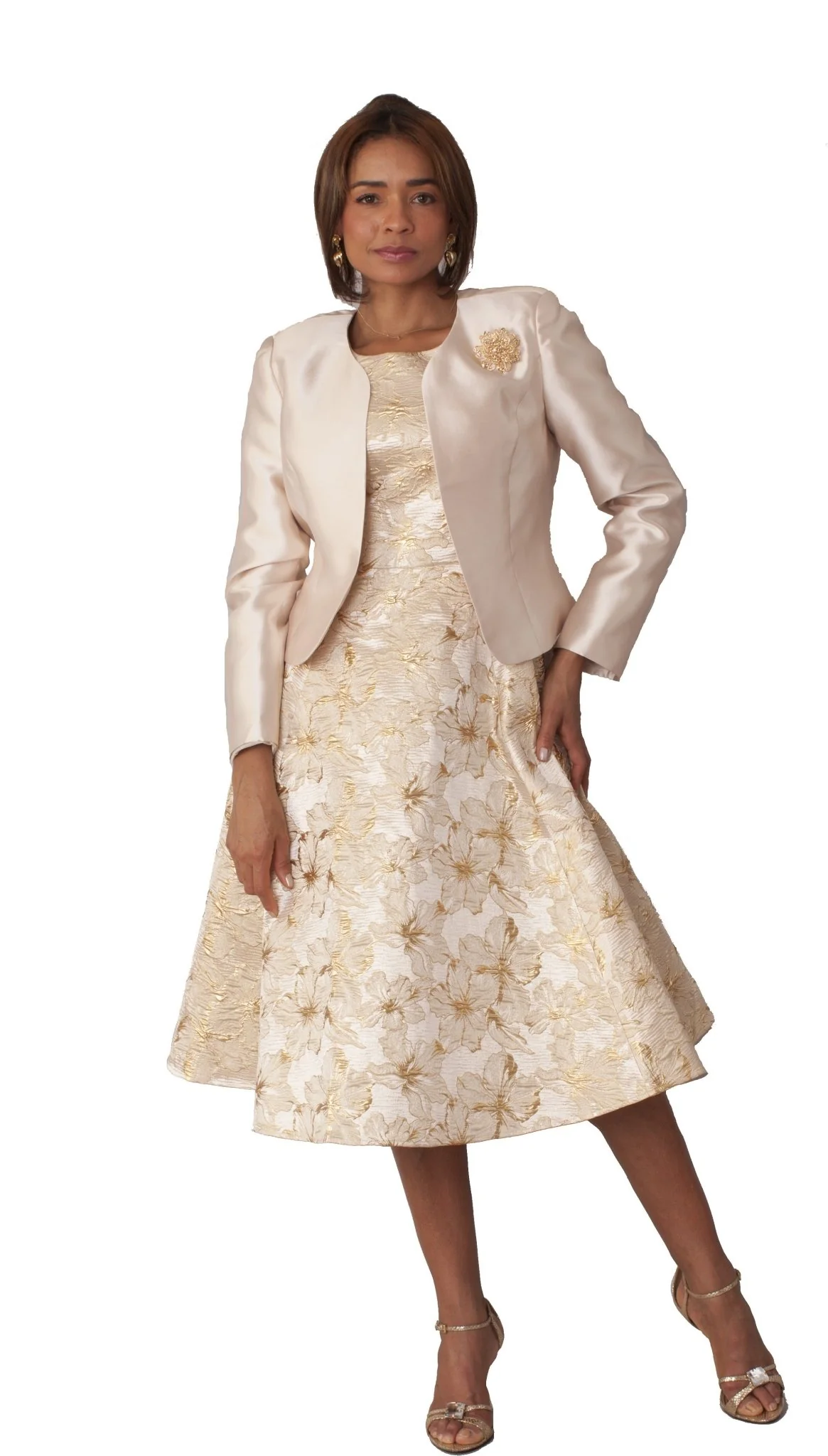 Plus Size Floral Brocade Church Dress with Jacket- 4819W