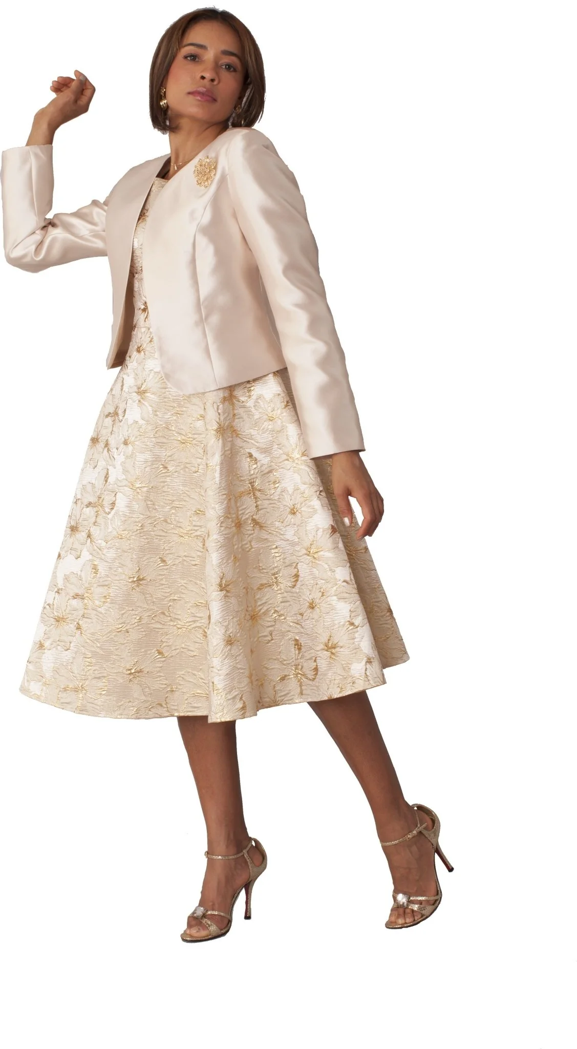 Plus Size Floral Brocade Church Dress with Jacket- 4819W - Image 2
