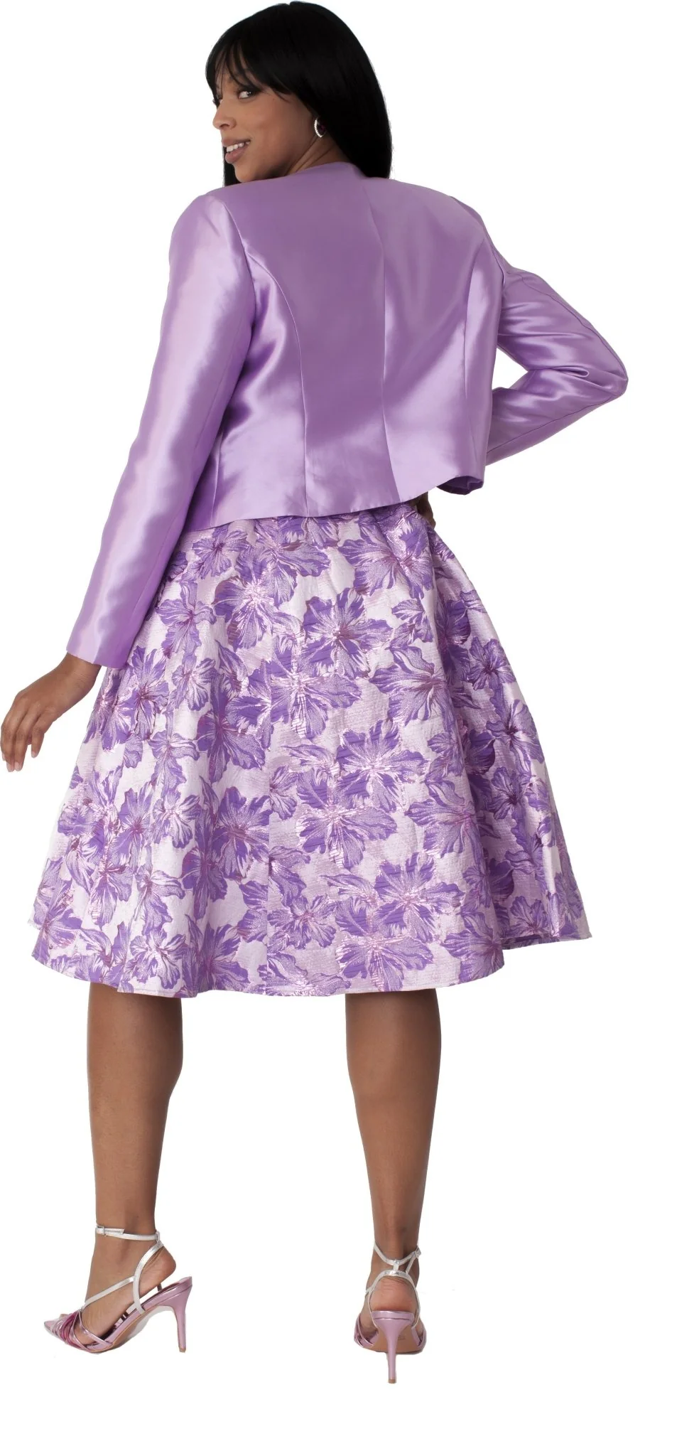 Plus Size Floral Brocade Church Dress with Jacket- 4819W - Image 4