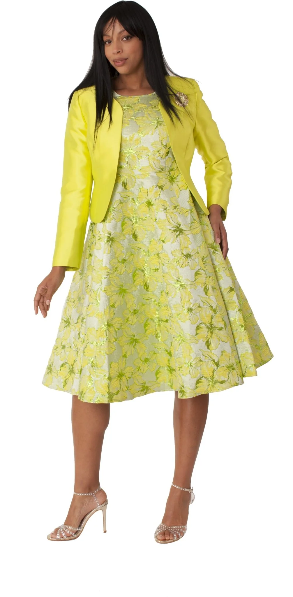 Plus Size Floral Brocade Church Dress with Jacket- 4819W - Image 5