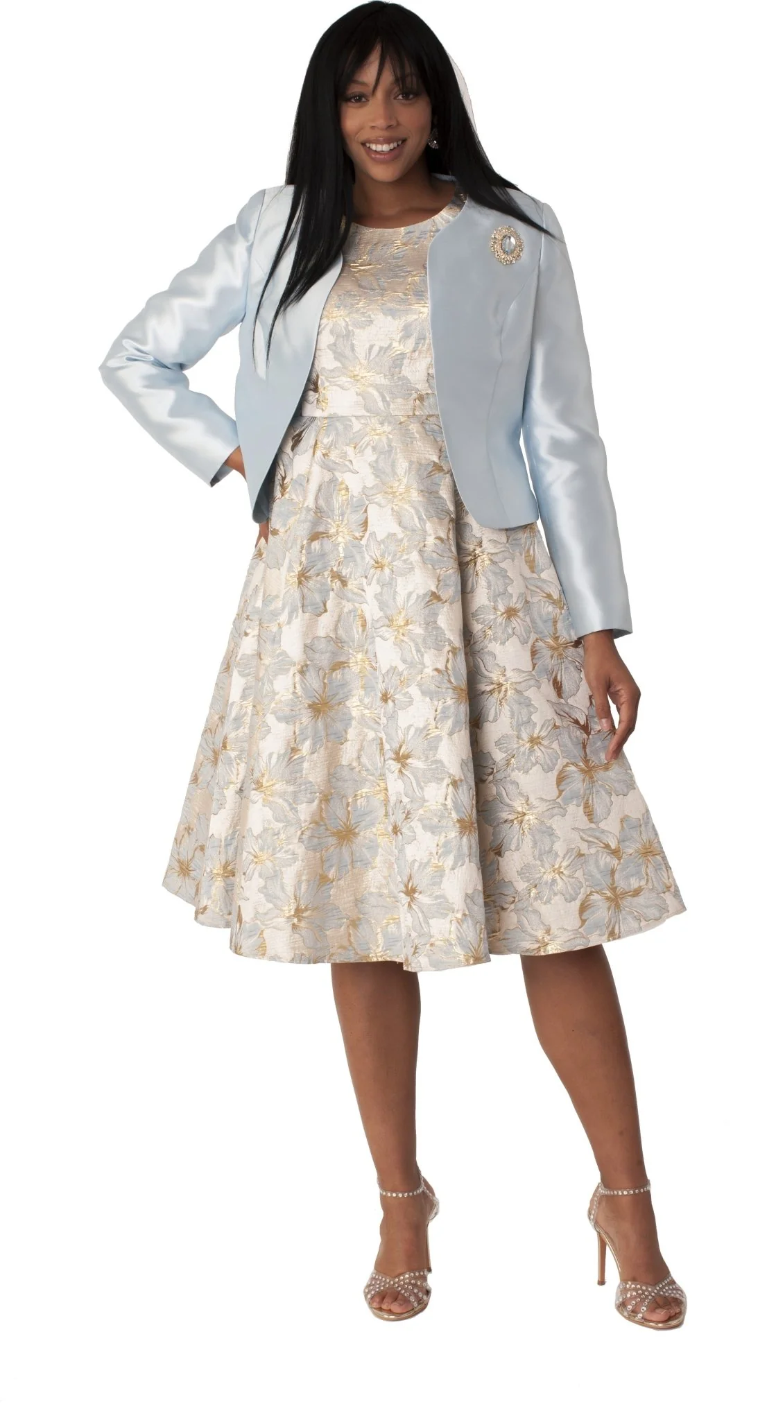 Plus Size Floral Brocade Church Dress with Jacket- 4819W - Image 7