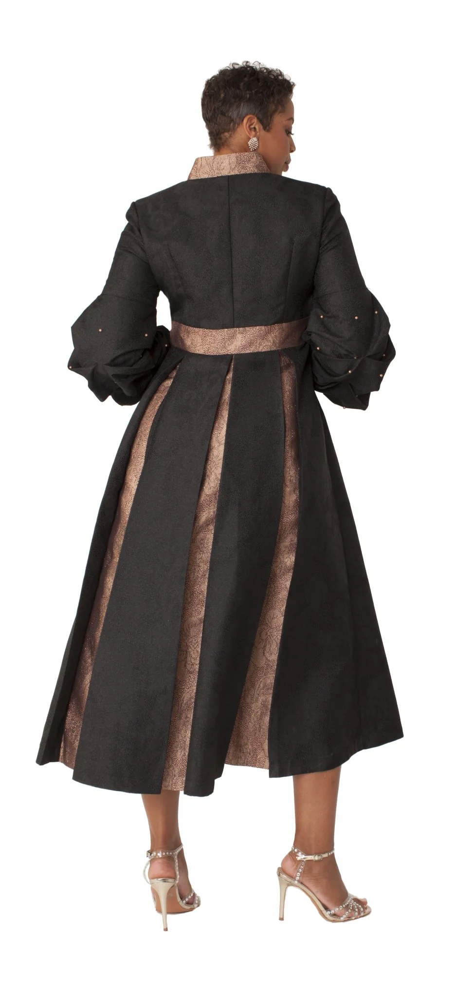 Plus Size Formal Church Coat Dress with Puff Sleeves and Pearl Cross – 4850W - Image 4