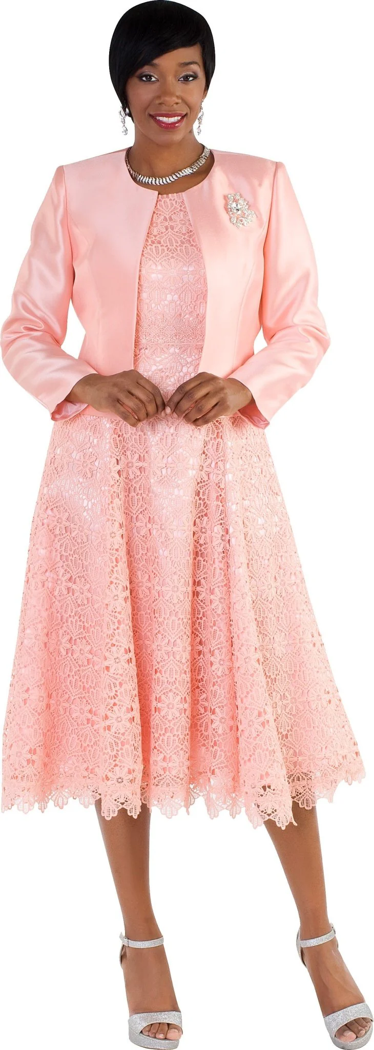 Plus Size Lace Church Dress with Satin Jacket -4529W - Image 8